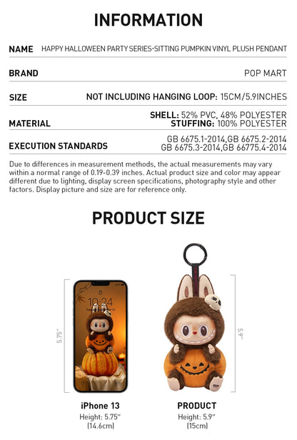 POP MART THE MONSTERS - LABUBU Happy Halloween Party Series-Sitting Pumpkin Vinyl Plush Pendant